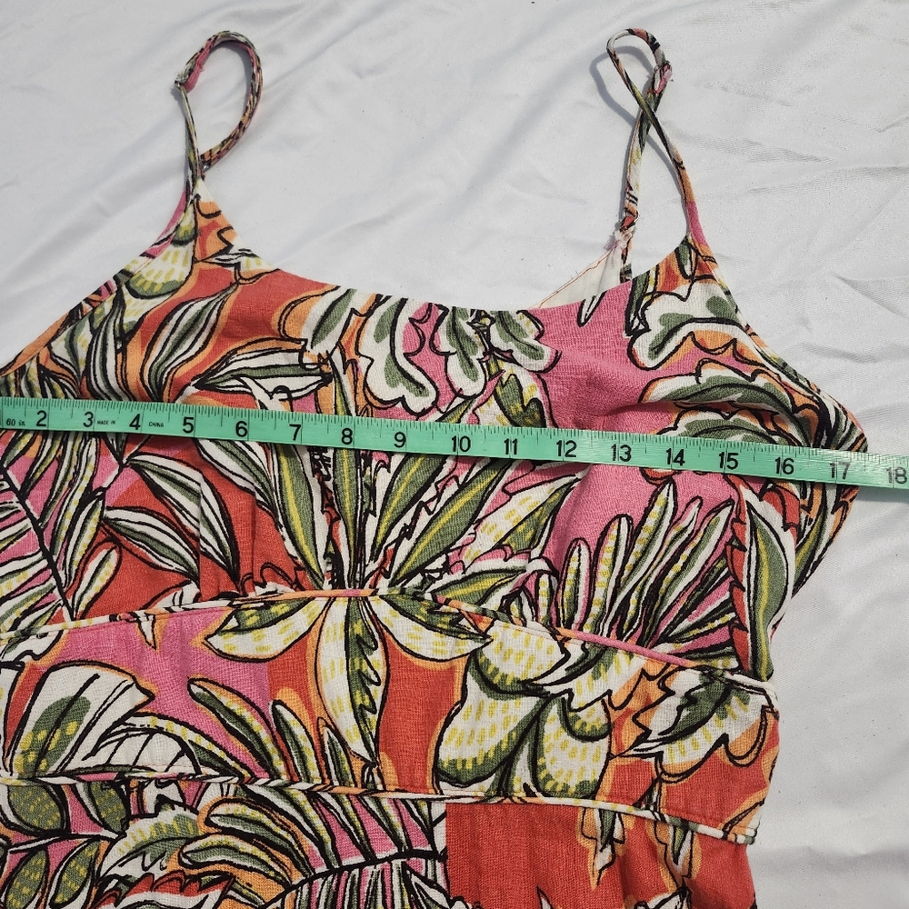 C&C California Women's Medium Tropical Print Strapless Maxi Dress Linen Blend - Picture 9 of 13